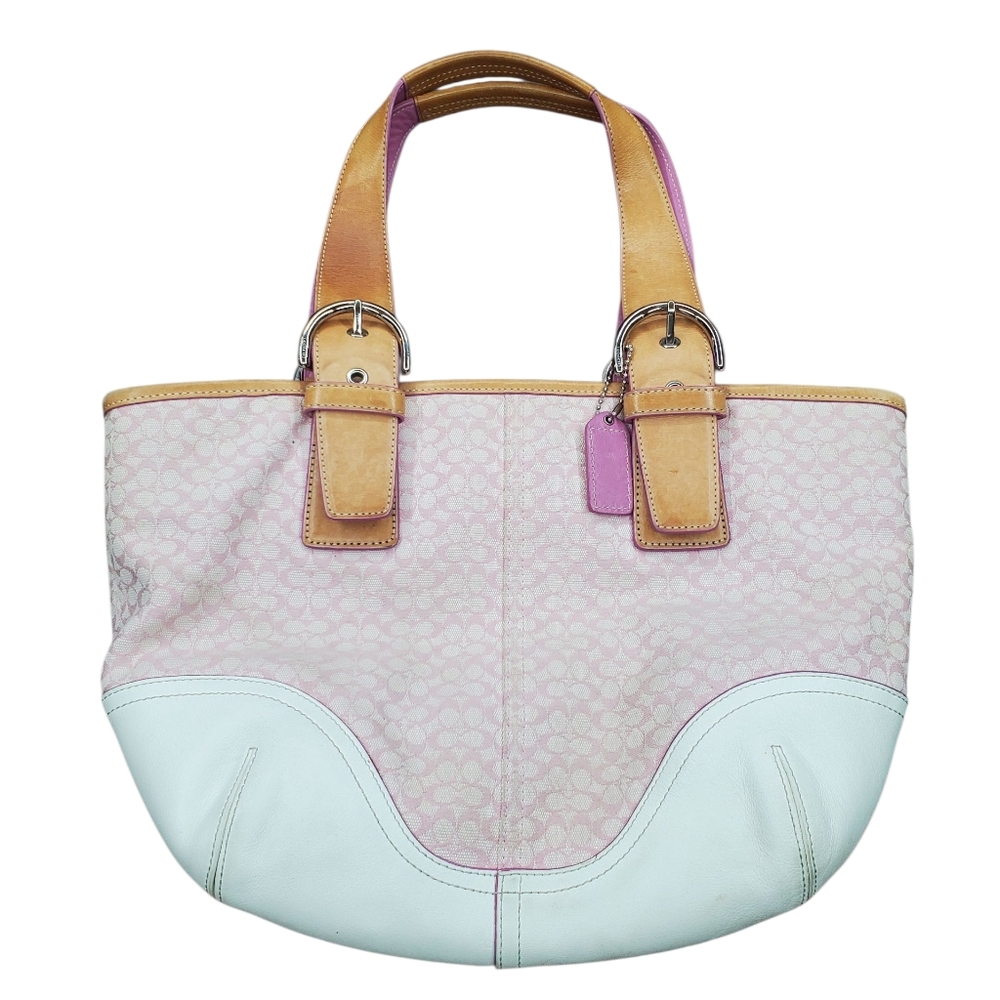 Coach Mini Rear Shoulder Bag Leather And Logo Cavas Pink And White